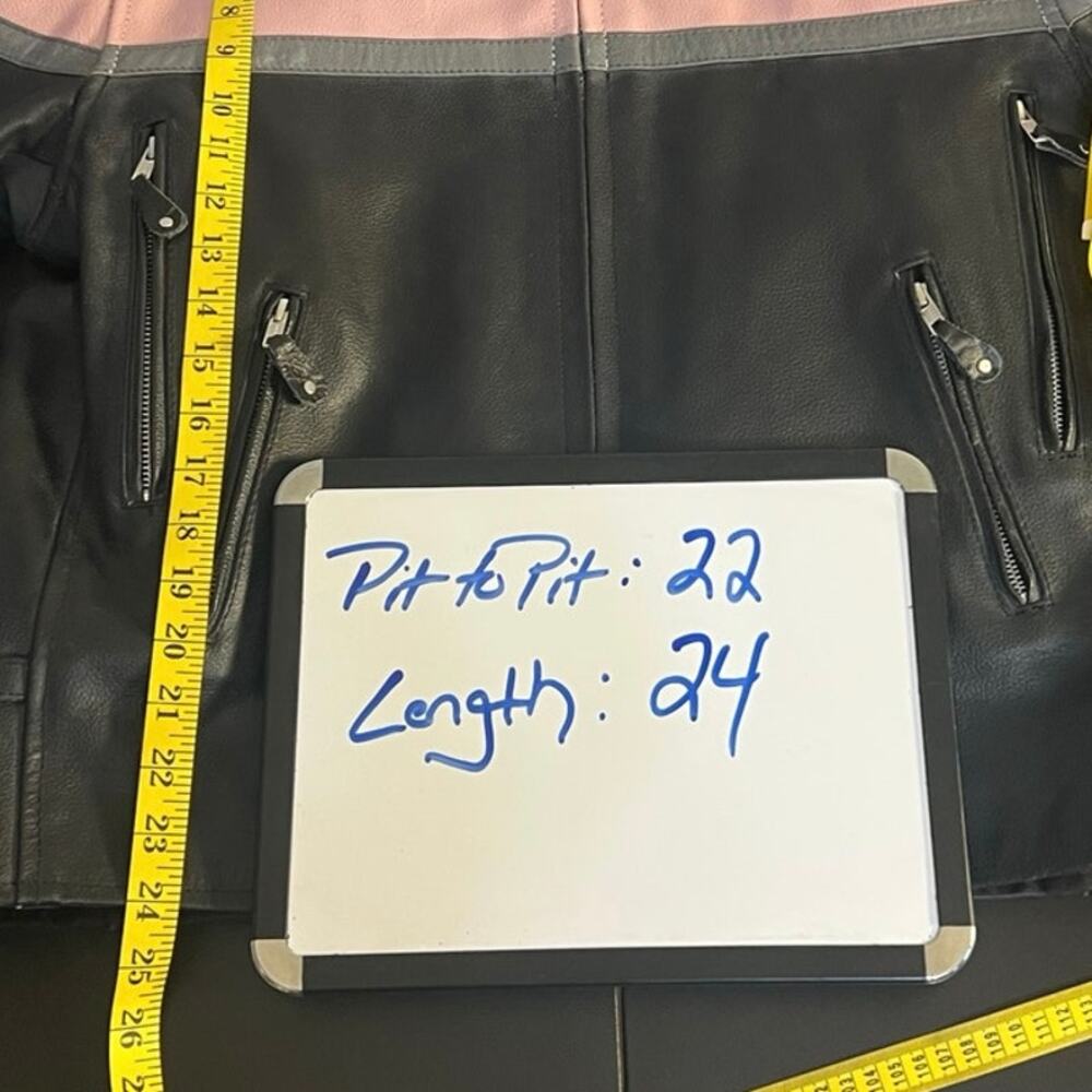 Y2K Wild Wear Leather Moto Jacket Black Pink Stripe Biker Jacket Women’s L - Picture 11 of 11
